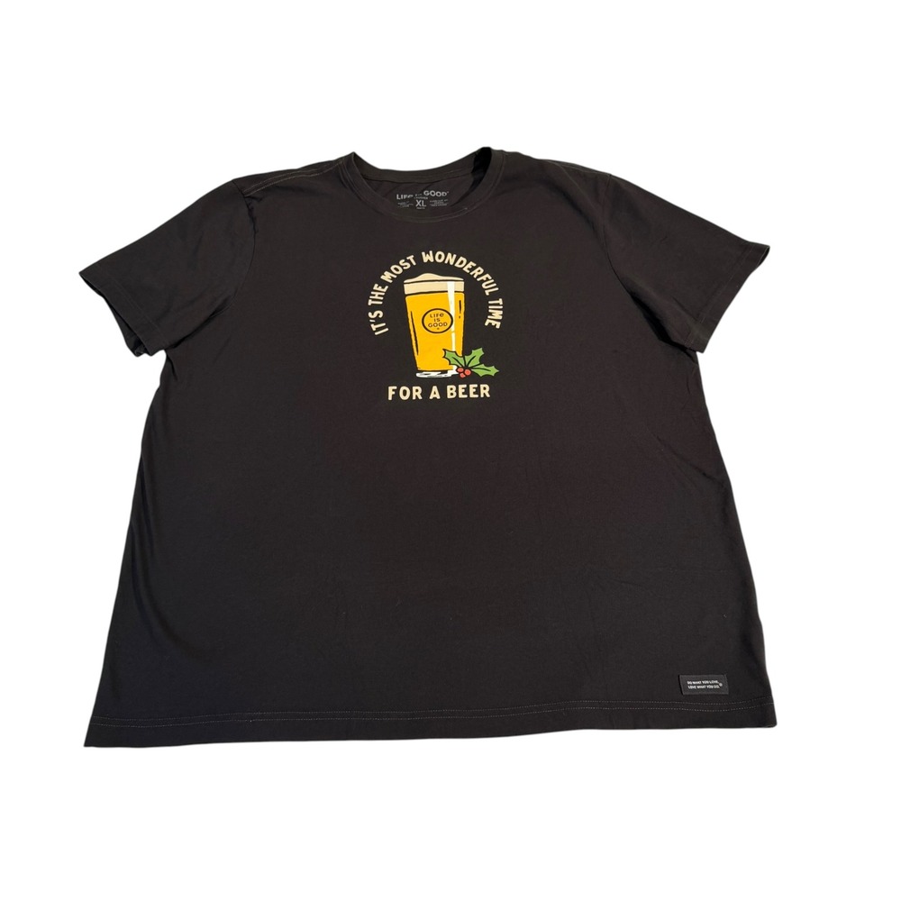 Life is Good Mens XL Crusher Tee Most Wonderful Time For A Beer Holiday T-Shirt